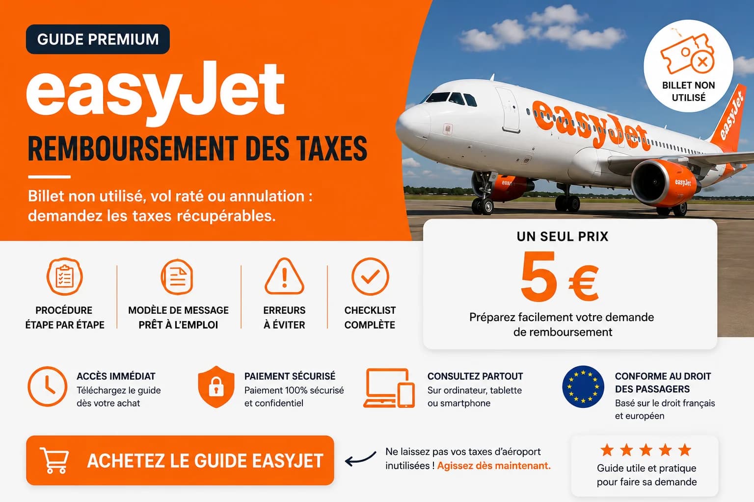 Guide easyJet pour demander le remboursement des taxes d’un billet non utilisé
