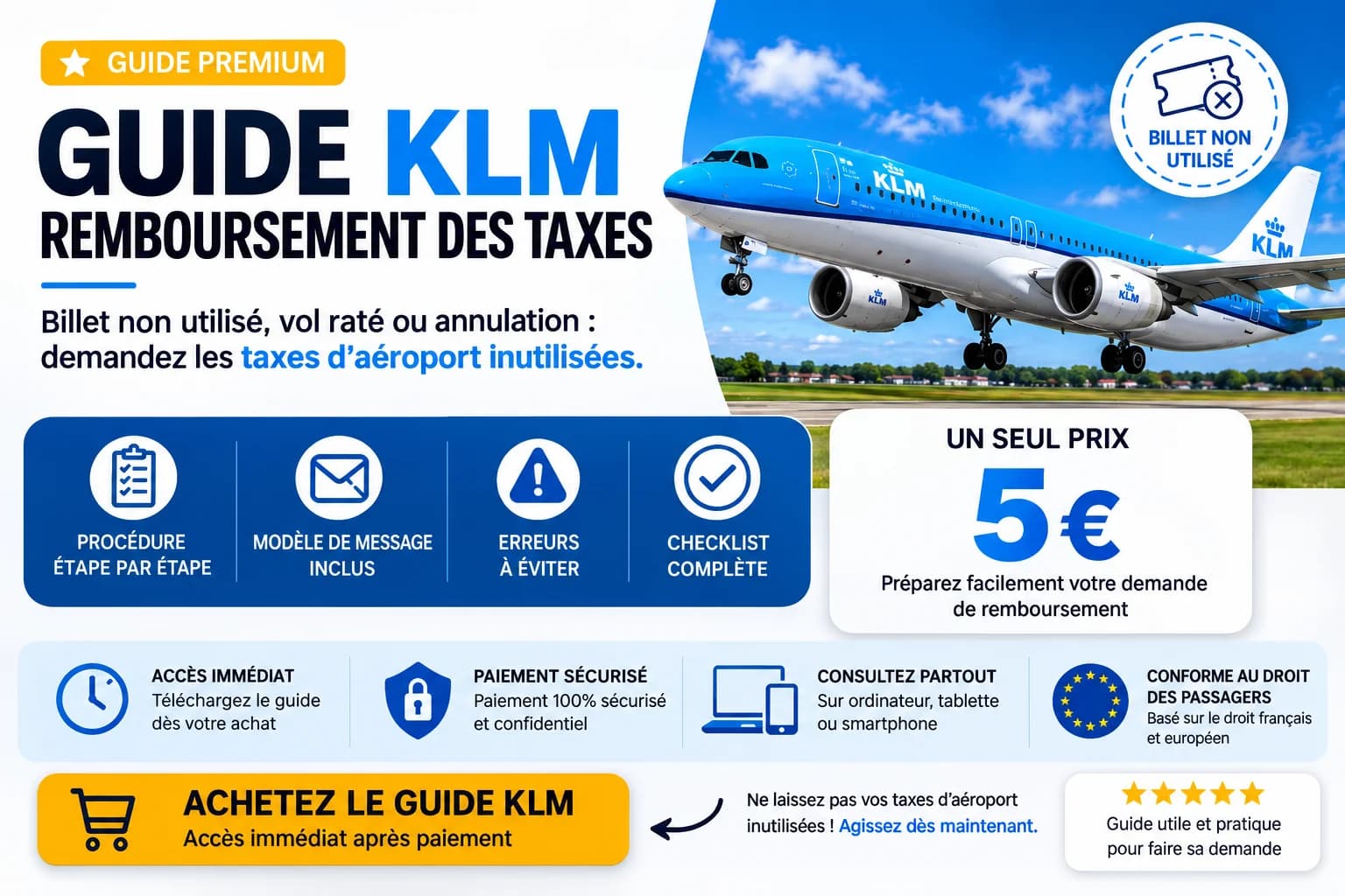 Guide KLM pour demander le remboursement des taxes d’un billet non utilisé