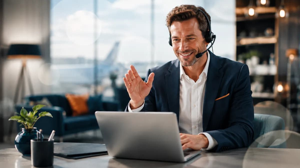 Conseiller avec casque répondant aux questions fréquentes sur le remboursement des taxes d'avion