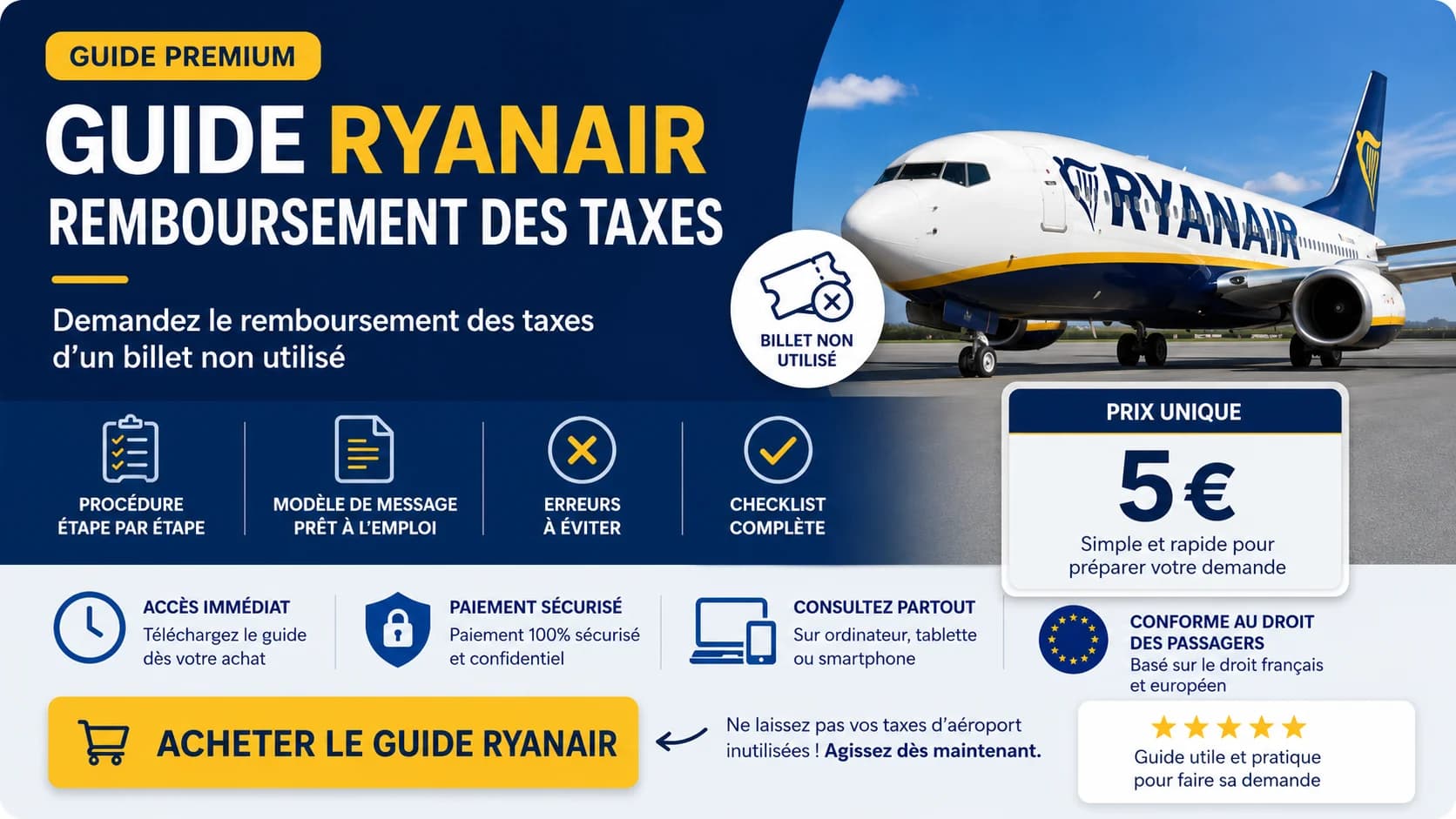Guide Ryanair pour demander le remboursement des taxes d’un billet non utilisé